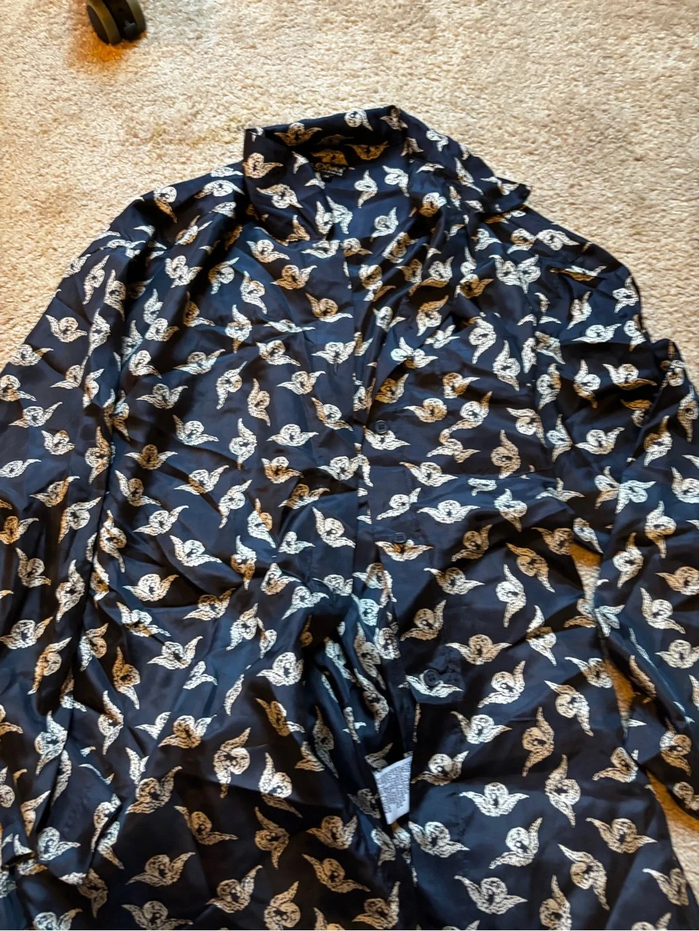 S.Oliver women's Navy Blue Bird-Print  100% silk Pajama Set made in Germany